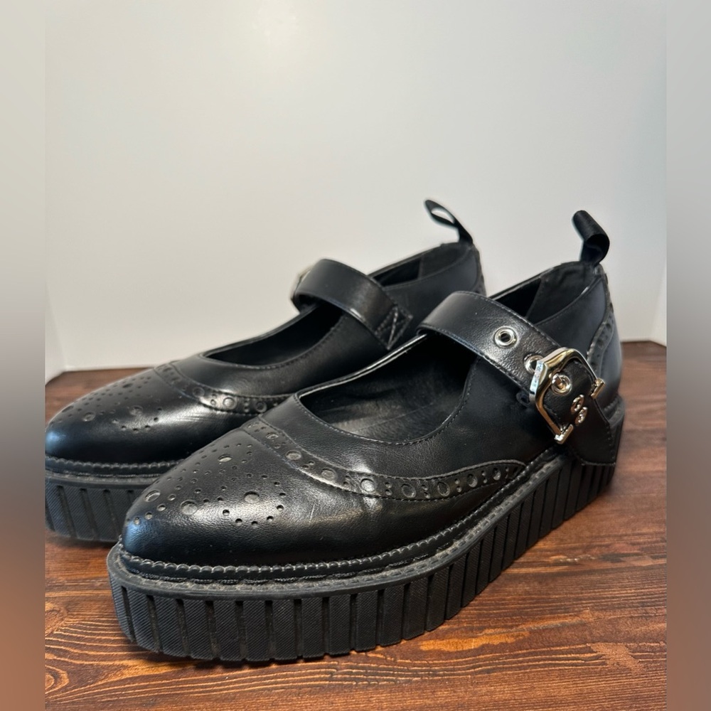 Black Platform Mary Jane Shoes with Buckle